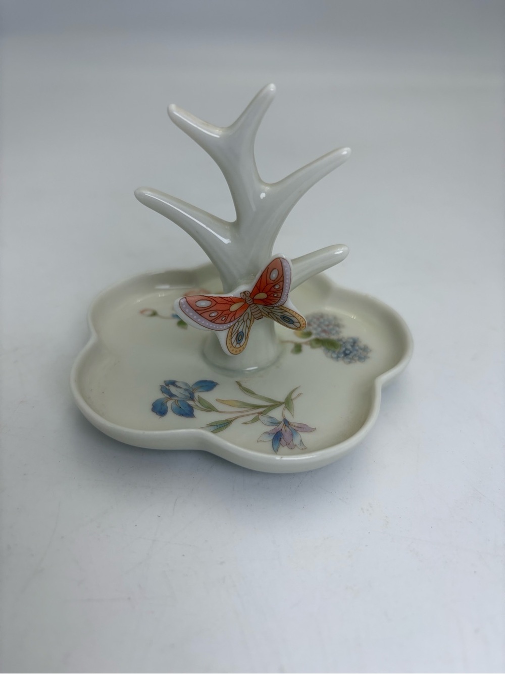Vintage Porcelain Ring Holder Trinket Dish with Charming Butterfly Detail